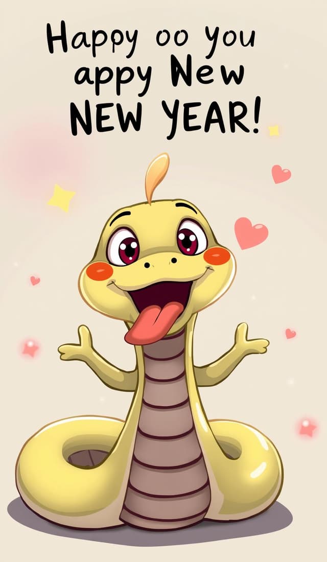 Cute cartoon snake wishes you a happy new year coloring page