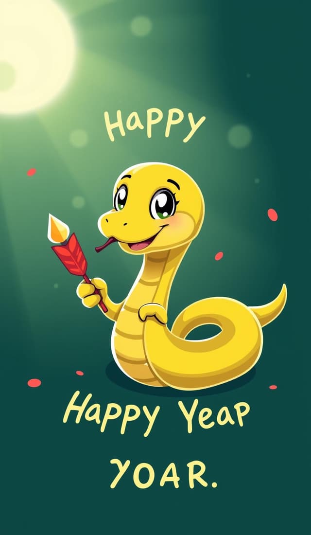 Cute cartoon snake wishes you a happy new year，No text is required on the image coloring page