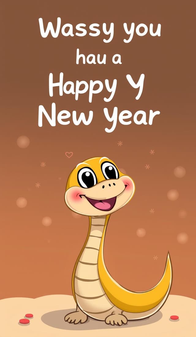 Cute cartoon snake wishes you a happy new year coloring page