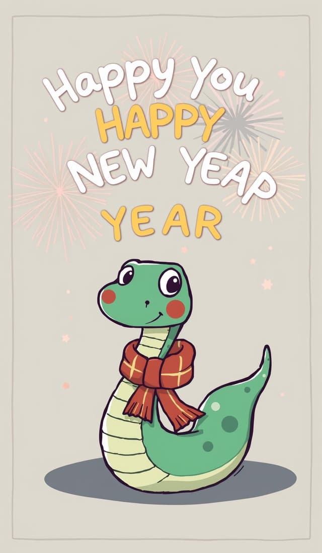 Cute cartoon snake wishes you a happy new year coloring page