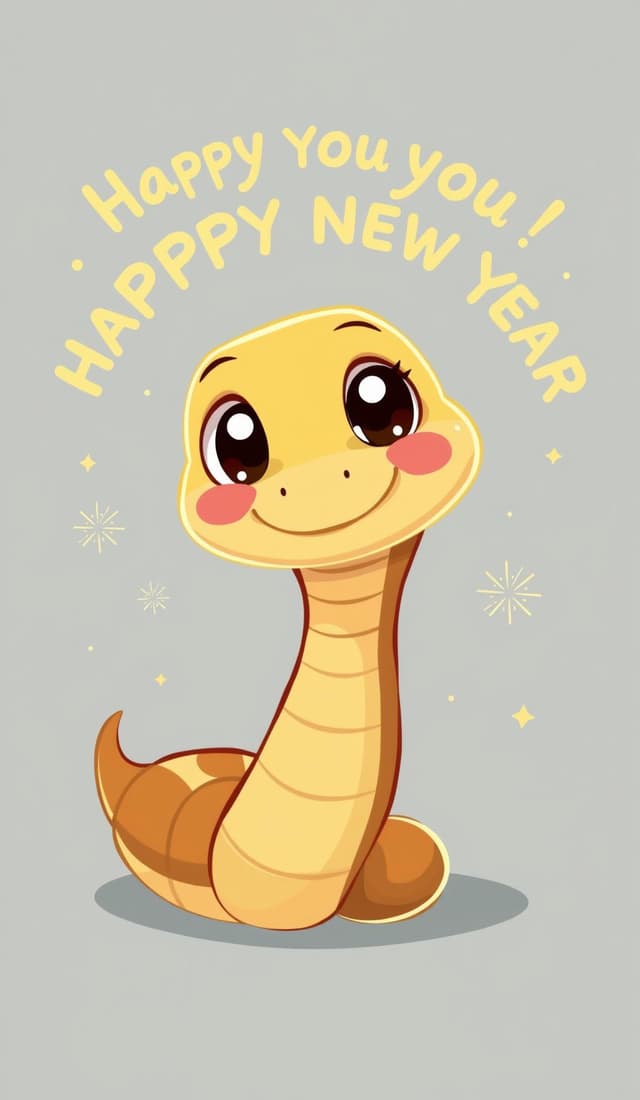 Cute cartoon snake wishes you a happy new year coloring page