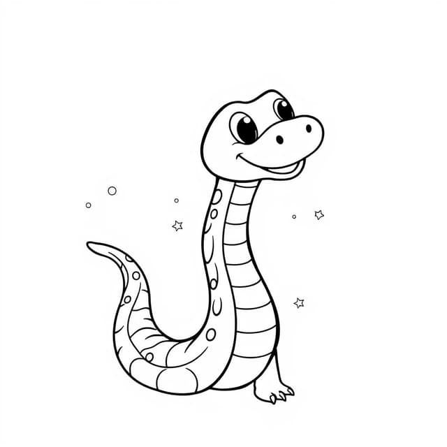 Cute cartoon snake wishes you a happy new year coloring page