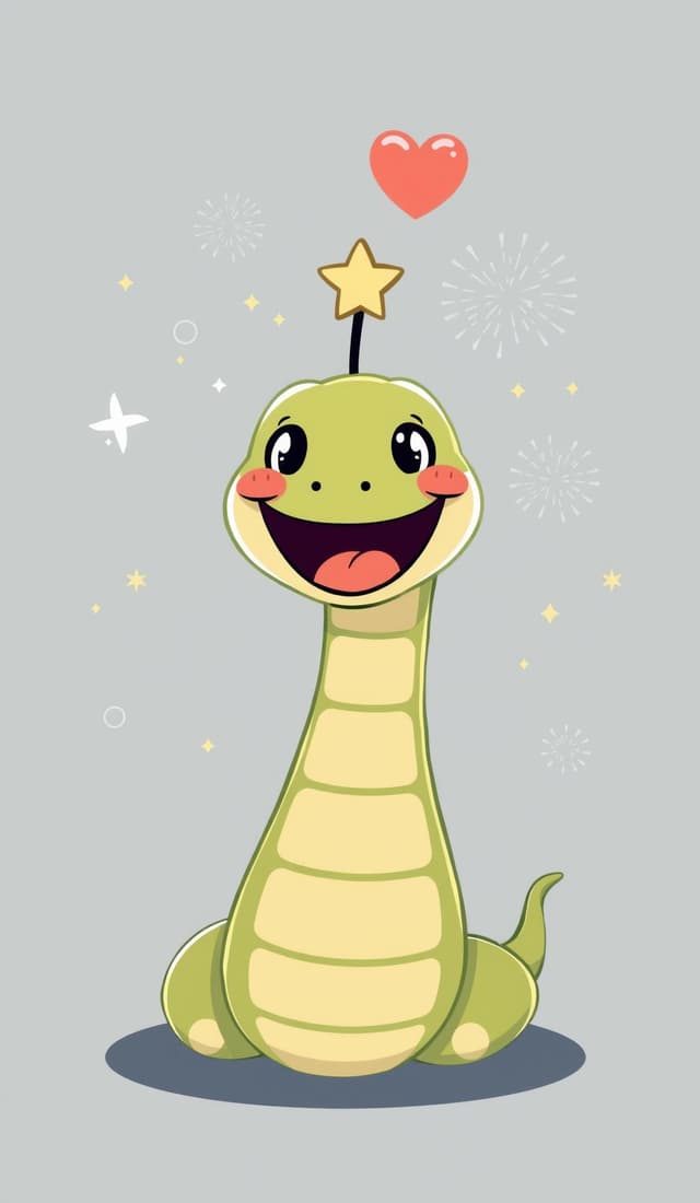 Cute cartoon snake wishes you a happy new year coloring page